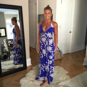 Yumi Kim Rush Hour Silk Maxi Dress (Small) Eastern Garden Royal Blue